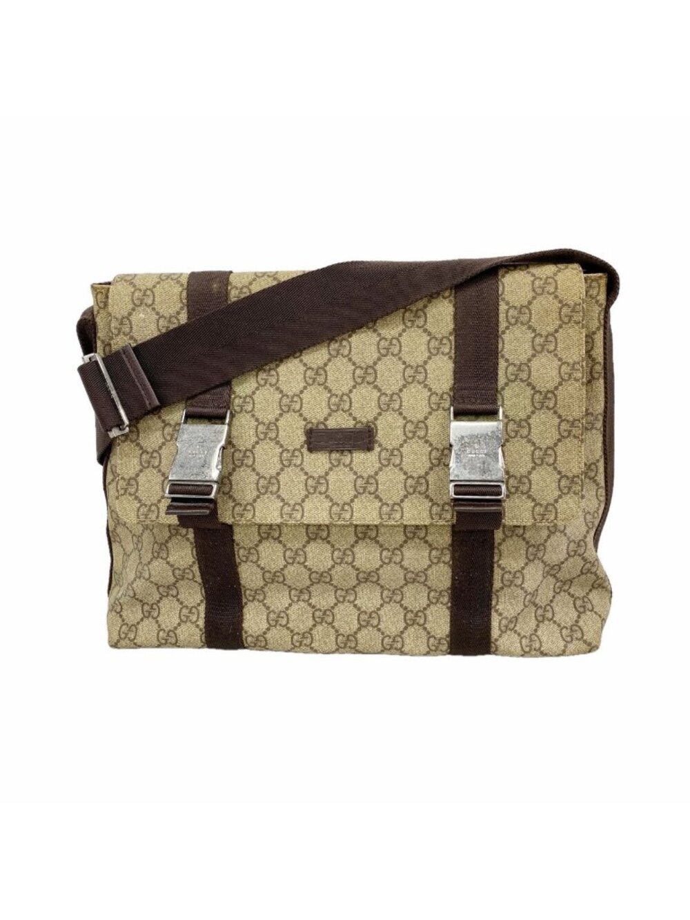 Gucci Shoulder Bag GG Supreme Brown Silver